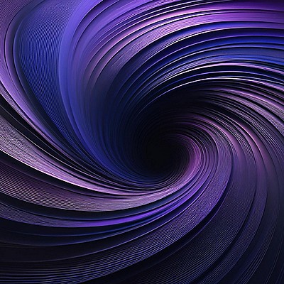 Abstract image of swirling purple and blue layers creating a spiral pattern converging into a dark center.